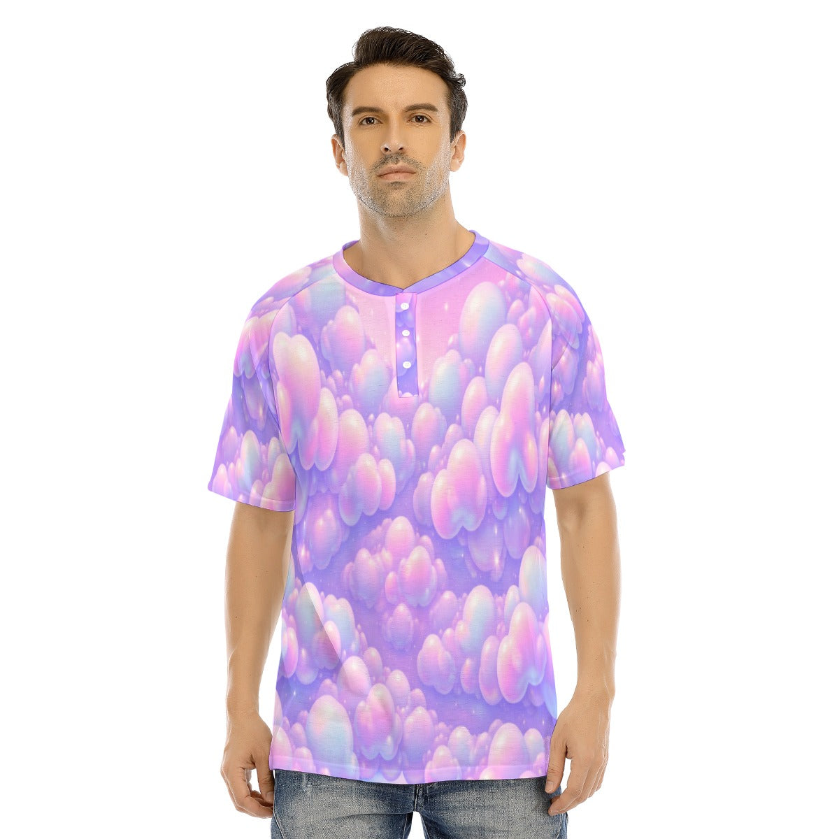 Men's Raglan Sleeve T-shirt With Button Closure