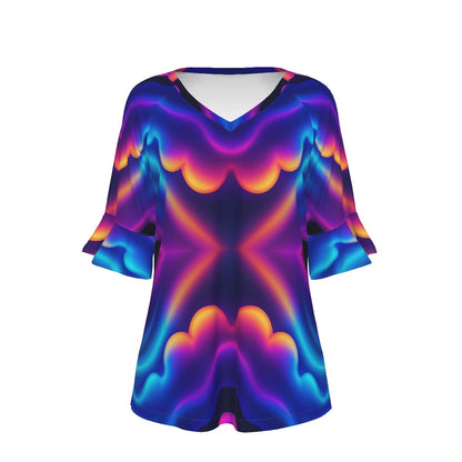 V-neck Women's T-shirt With Bell Sleeve