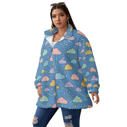 Unisex Borg Fleece Stand-up Collar Coat With Zipper Closure(Plus Size)