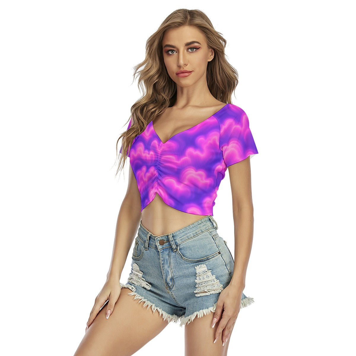 Women's Raglan Drawstring Front Crop Tee