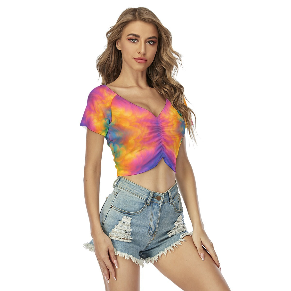 Women's Raglan Drawstring Front Crop Tee