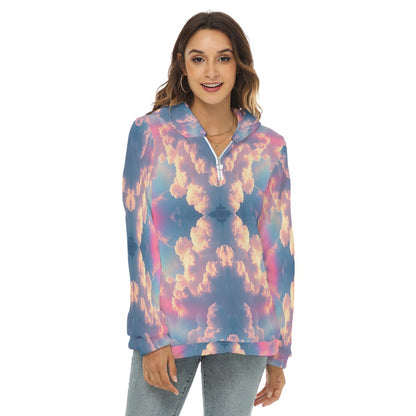 Women's Borg Fleece Hoodie With Half Zip