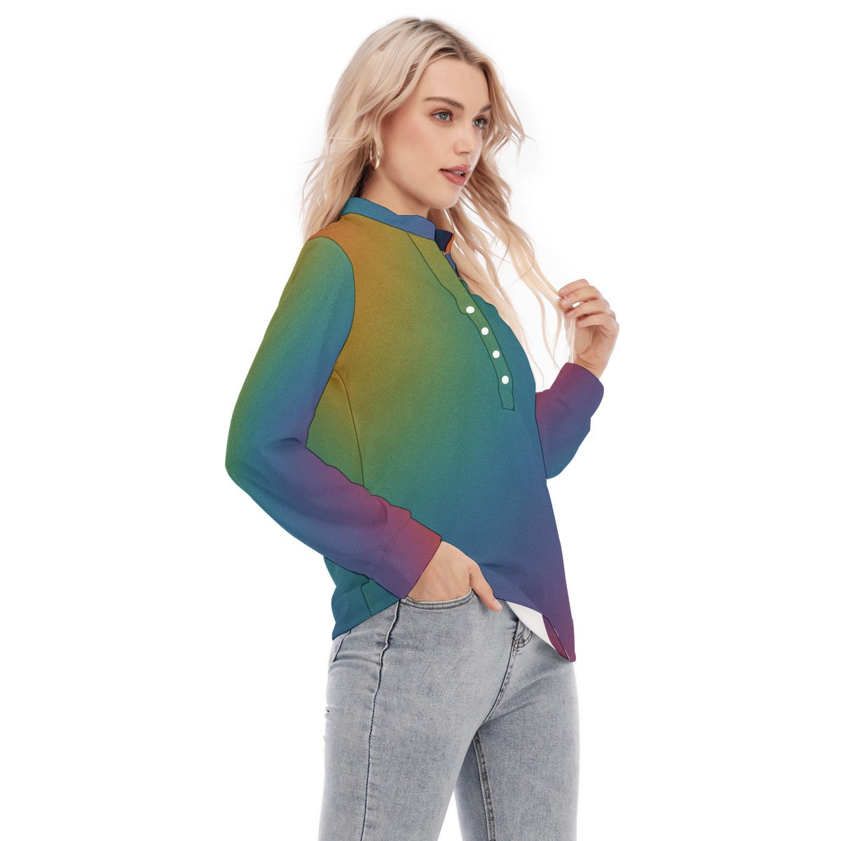 Women's Long Sleeve Blouse With Button Closure