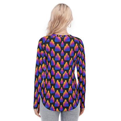 Women's Raglan Sleeves U-Shaped Hem Long Sleeves Blouse