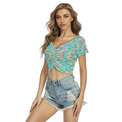 Women's Raglan Drawstring Front Crop Tee