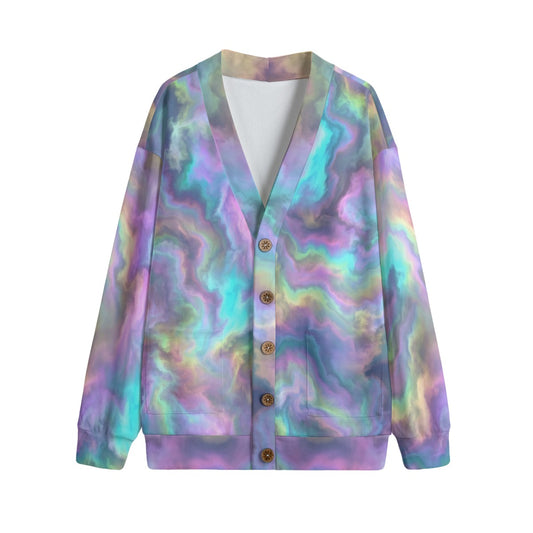 Unisex V-neck Knitted Fleece Cardigan With Button Closure