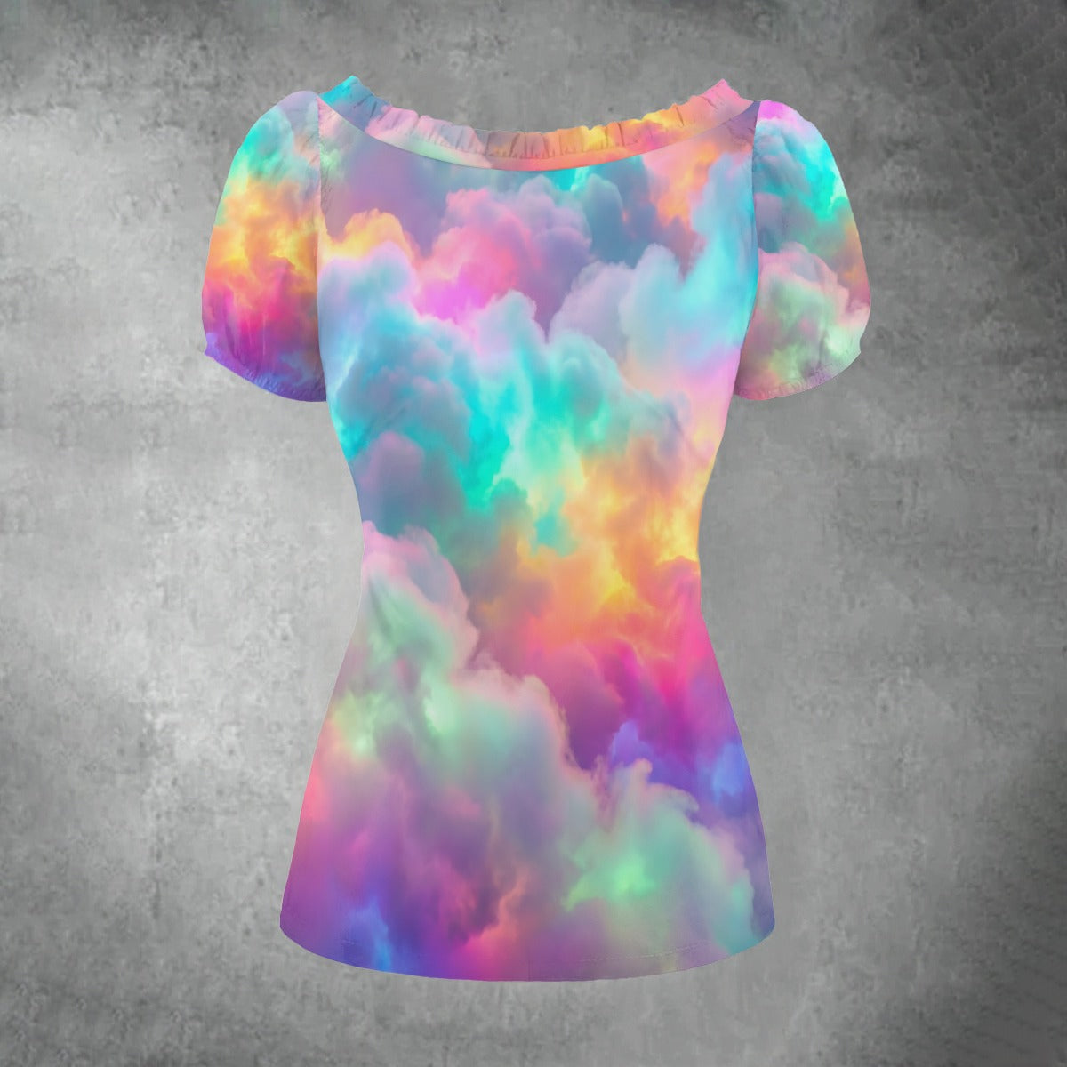 All-over print Women's Puff Sleeve Pleated Shirt