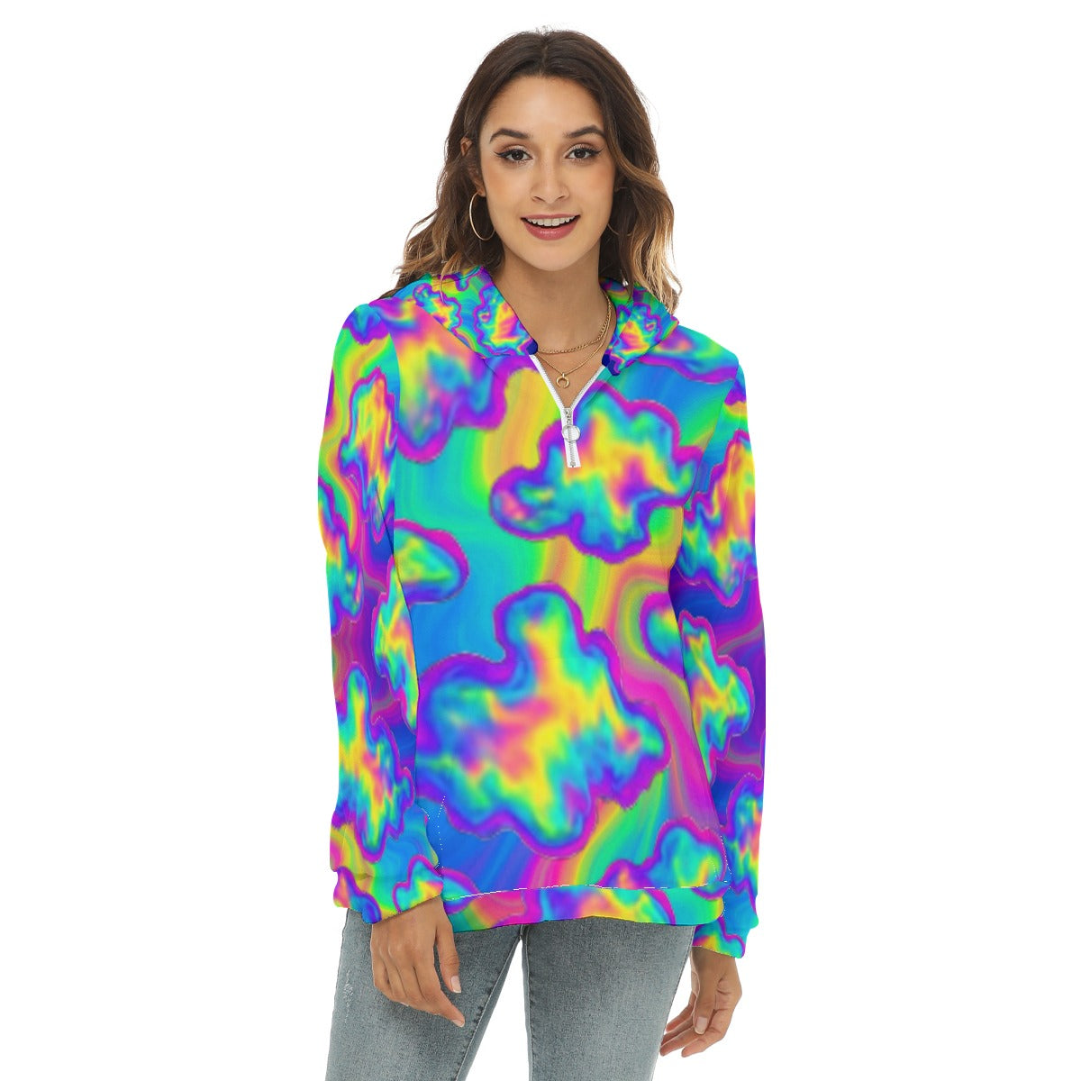 Women's Borg Fleece Hoodie With Half Zip