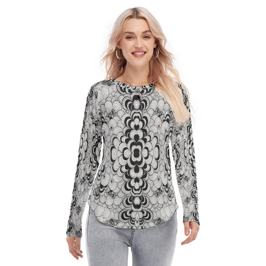 Women's Raglan Sleeves U-Shaped Hem Long Sleeves Blouse