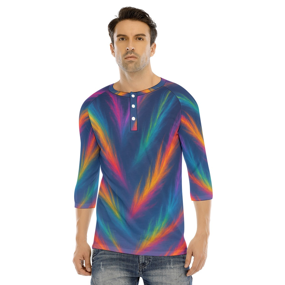 Men's Bracelet Sleeve T-shirt With Button Closure - view 1