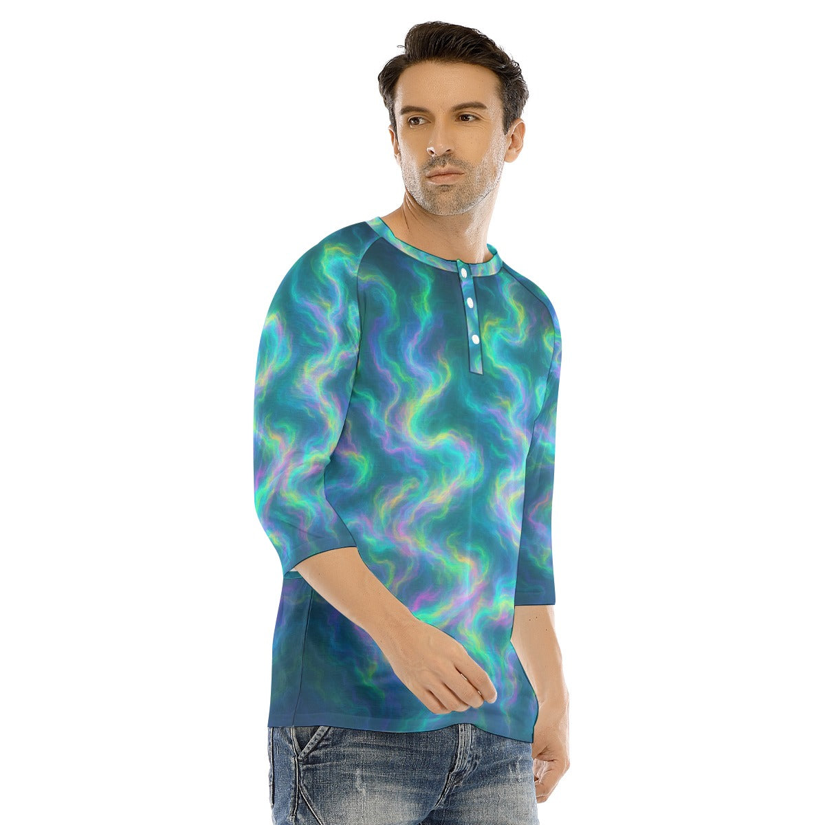 Men's Bracelet Sleeve T-shirt With Button Closure - view 2