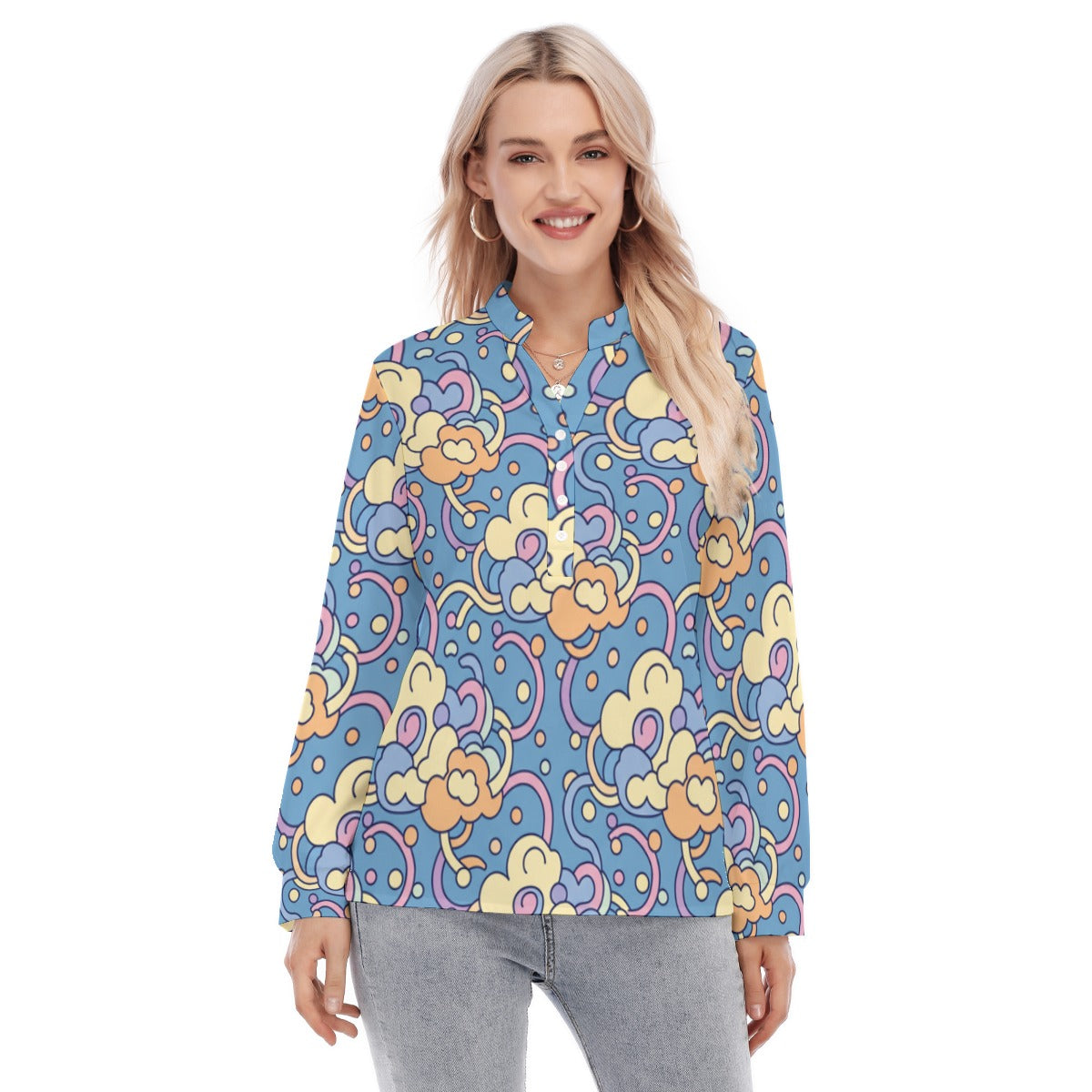 Women's Long Sleeve Blouse With Button Closure