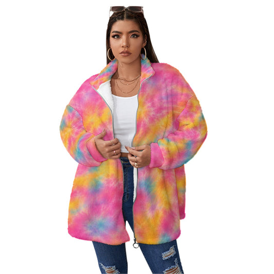 Unisex Borg-Fleece Stand-Up Collar Zip Coat — Plus Size - view 1