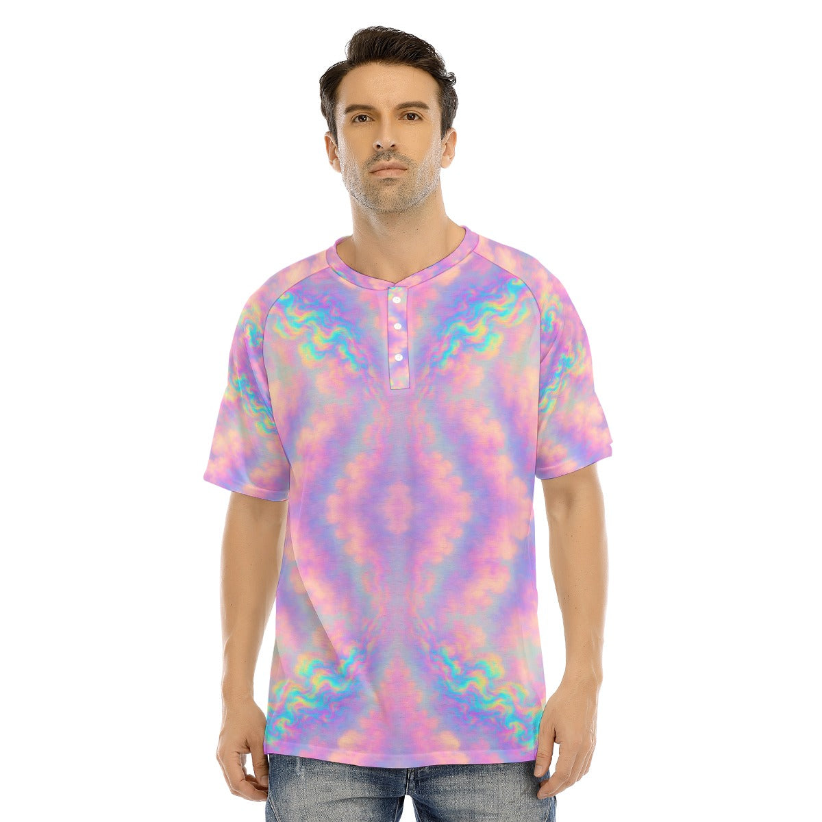 Men's Raglan Sleeve T-shirt With Button Closure