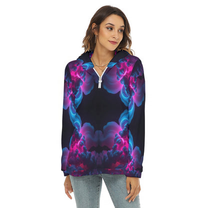 Women's Borg Fleece Hoodie With Half Zip