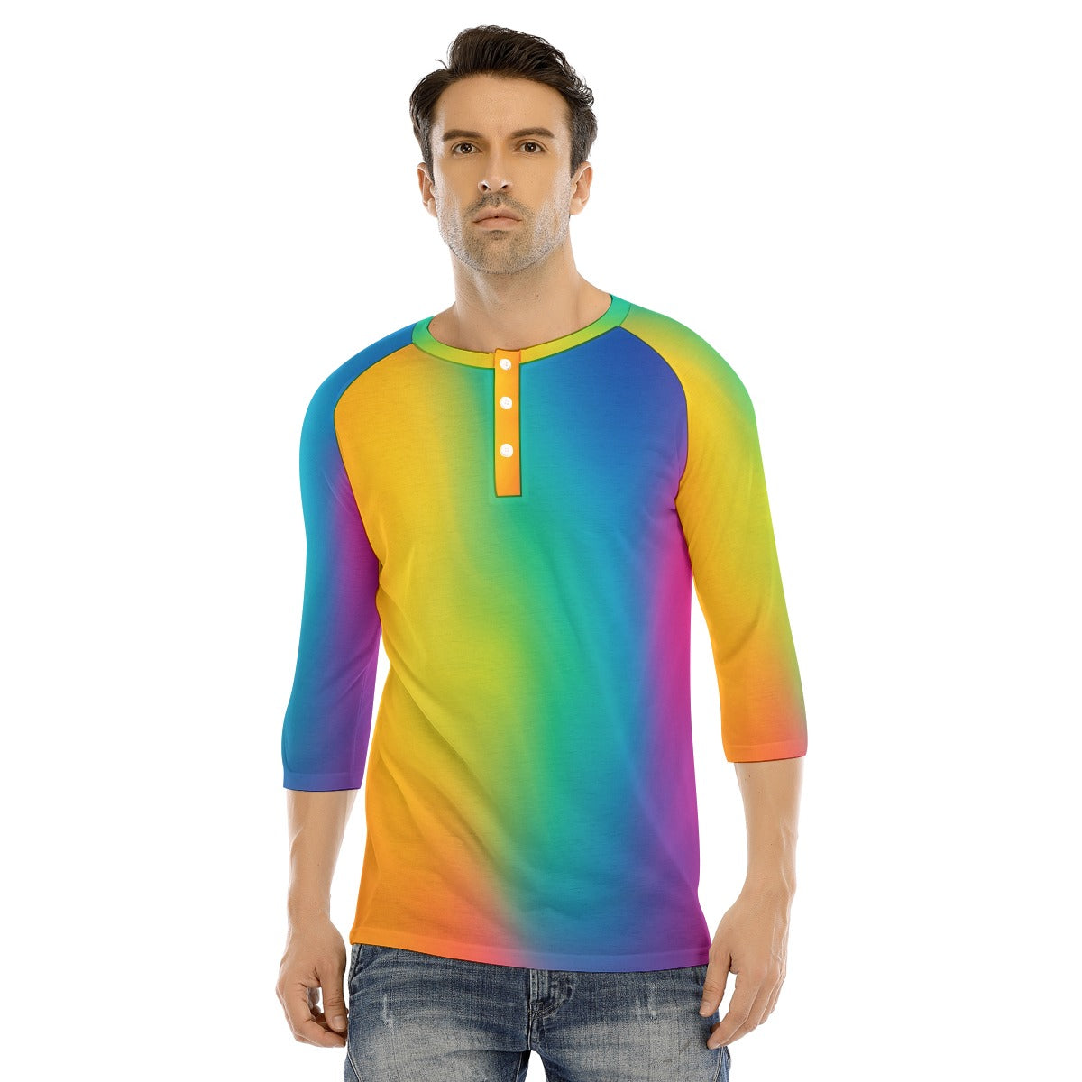 Men's Bracelet Sleeve T-shirt With Button Closure - view 1