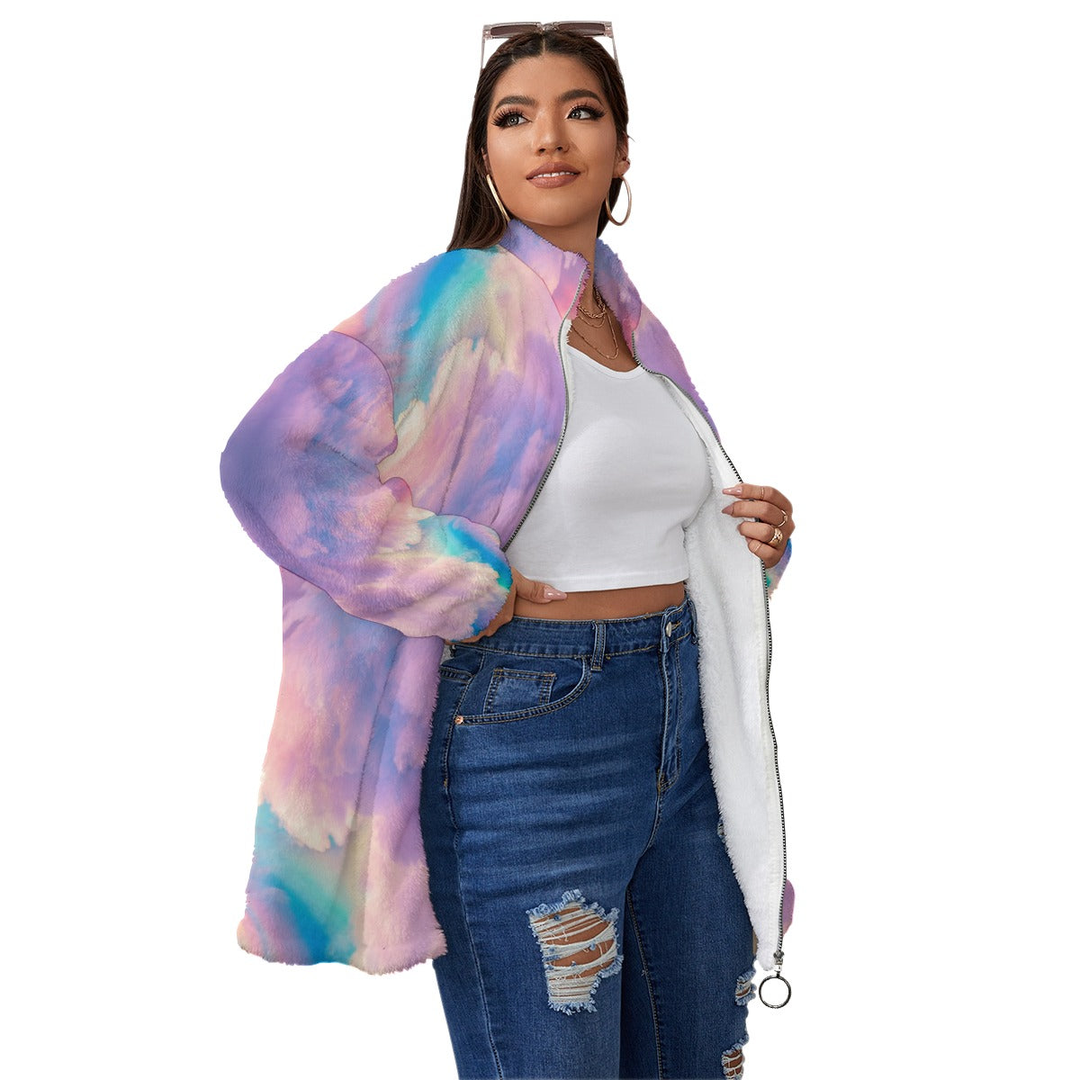 Unisex Borg Fleece Stand-up Collar Coat With Zipper Closure(Plus Size)