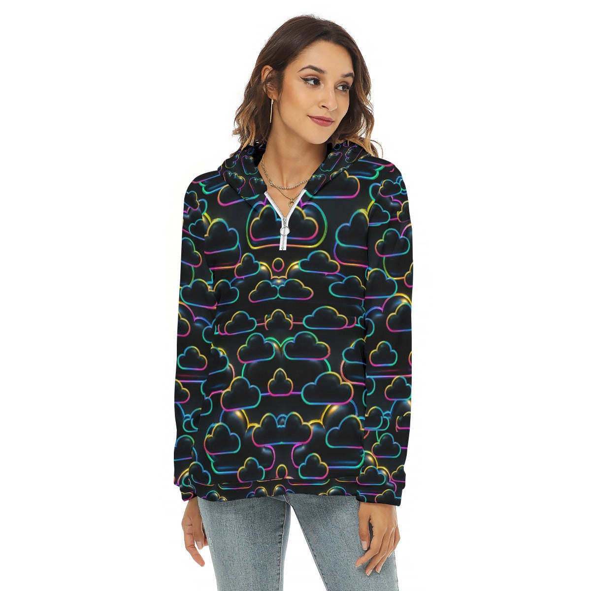 Women's Borg Fleece Hoodie With Half Zip