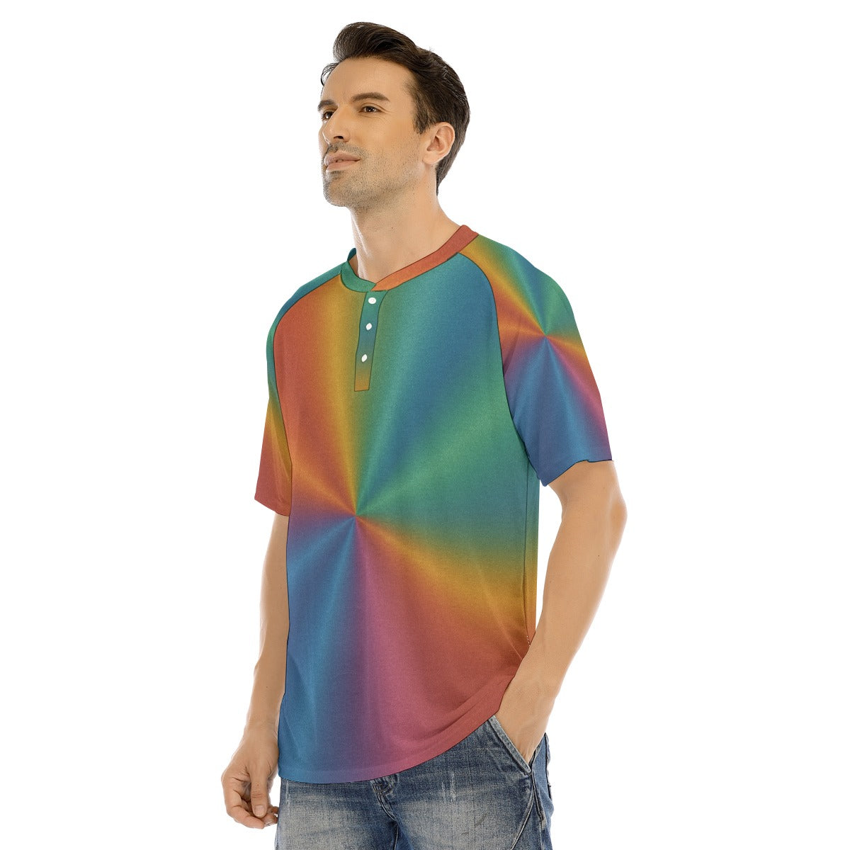 Men's Raglan Sleeve T-shirt With Button Closure