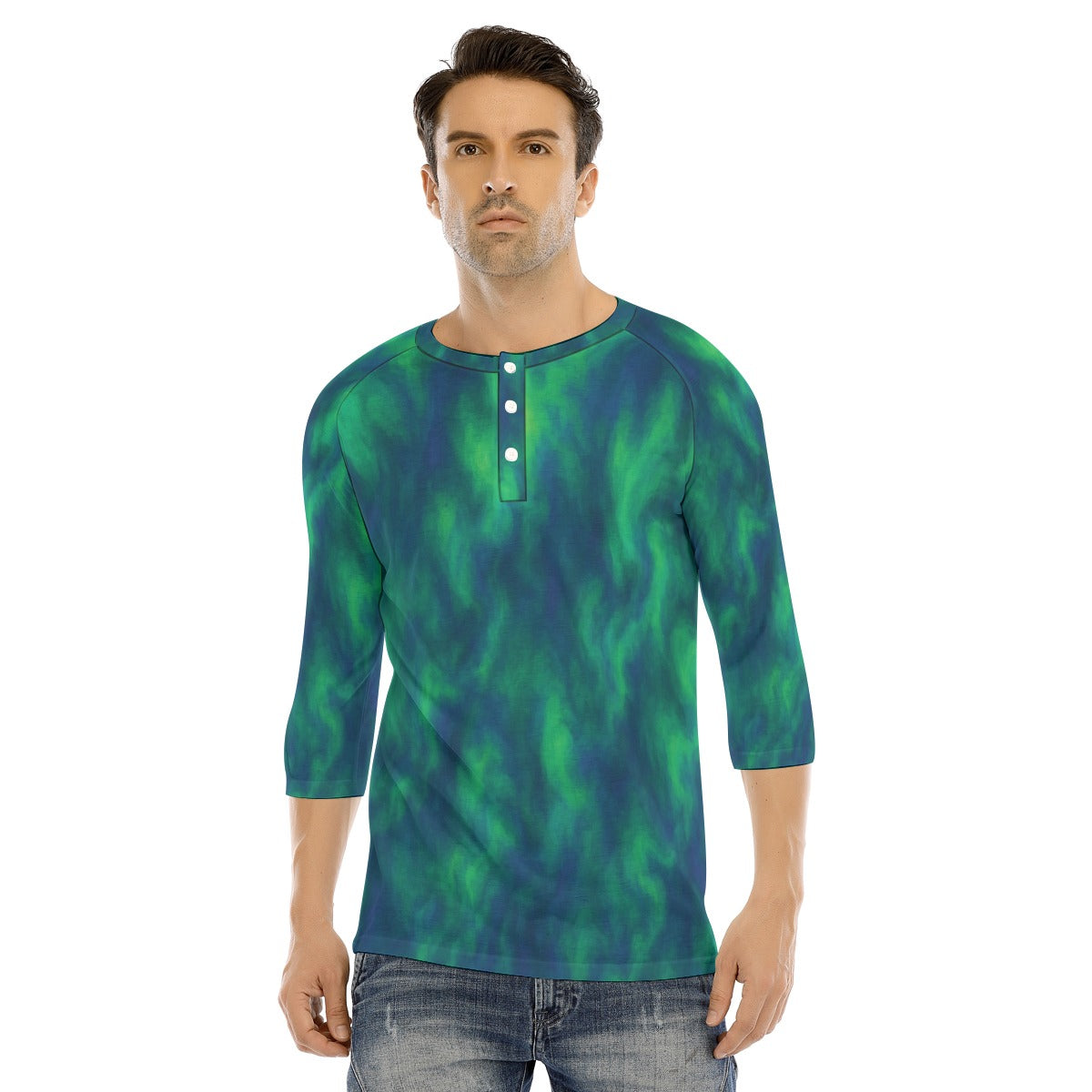 Men's Bracelet Sleeve T-shirt With Button Closure - view 1