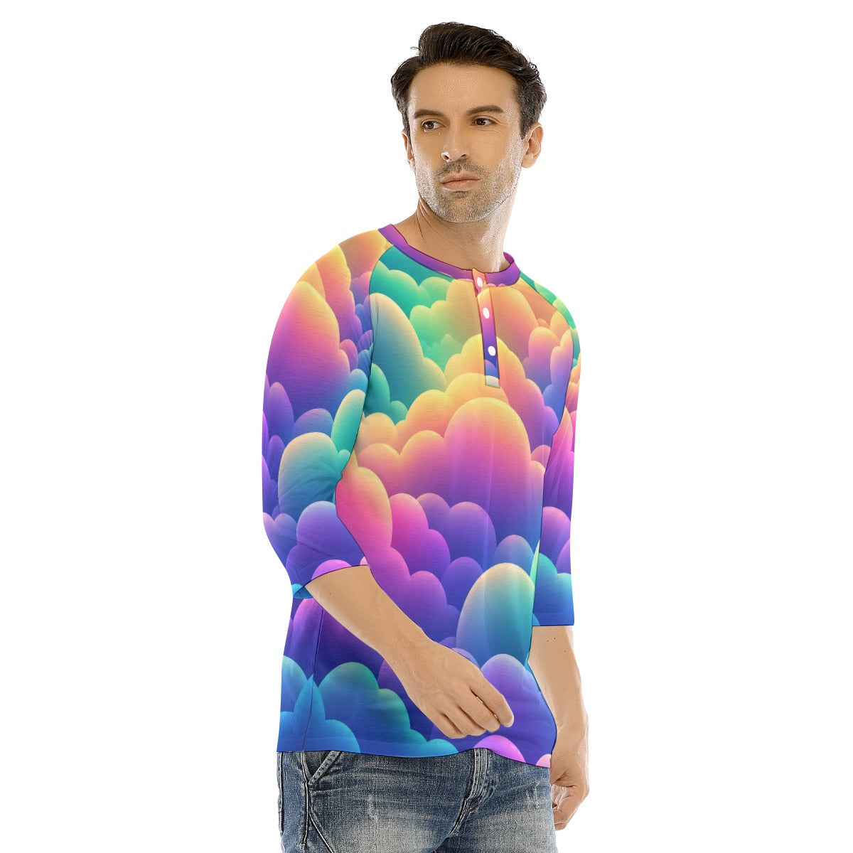Men's Bracelet Sleeve T-shirt With Button Closure - view 2