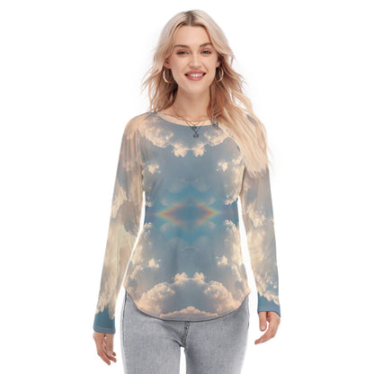 Women's Raglan Sleeves U-Shaped Hem Long Sleeves Blouse