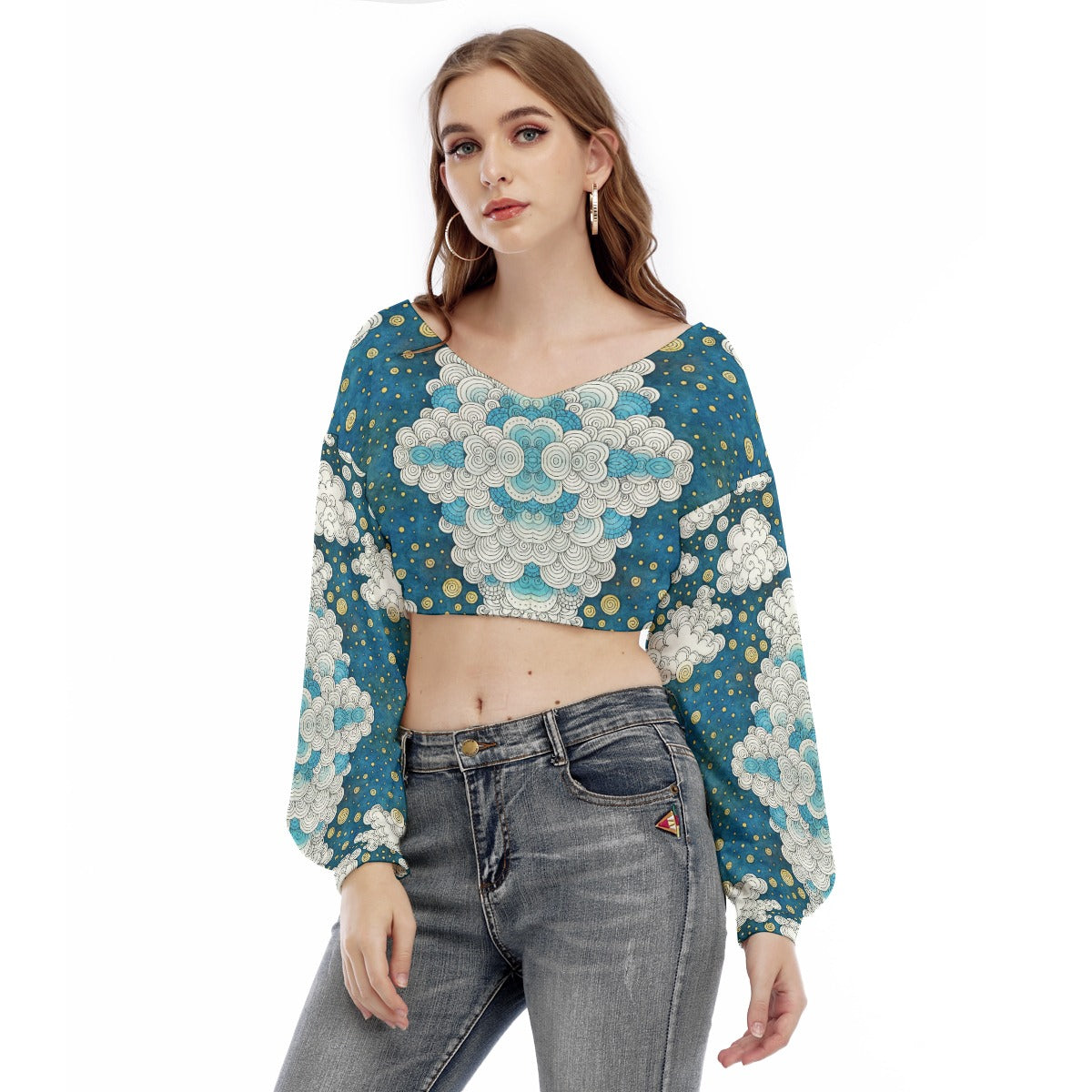 Women's V-neck Long Sleeve Cropped Sweatshirt
