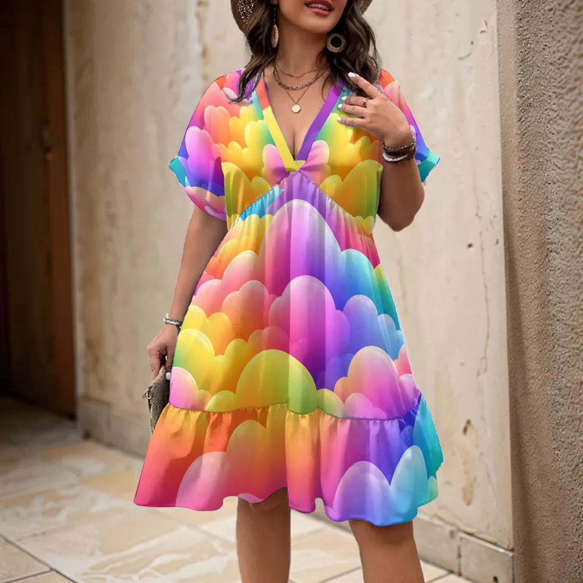 Women’s Floral V-Neck Short Sleeve Dress