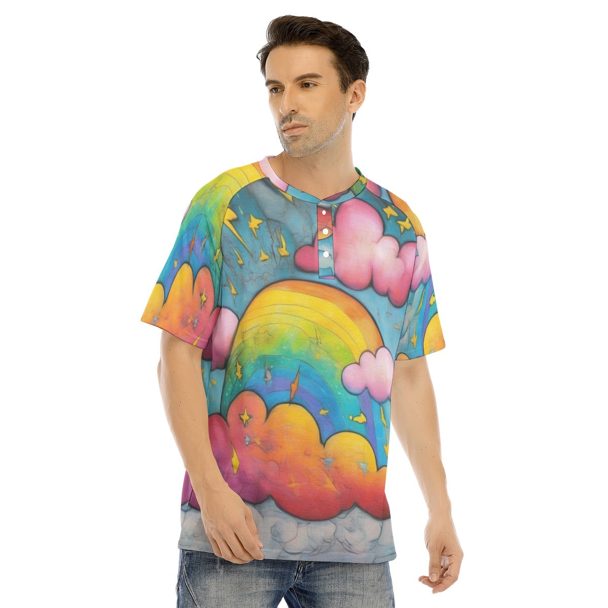 Men's Raglan Sleeve T-shirt With Button Closure
