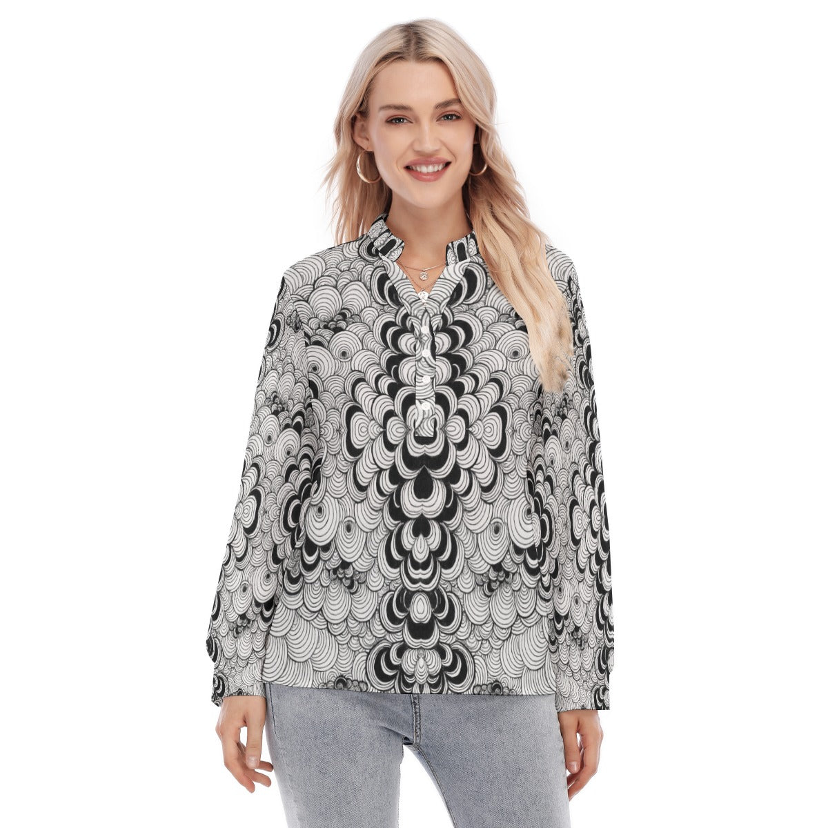 Women's Long Sleeve Blouse With Button Closure