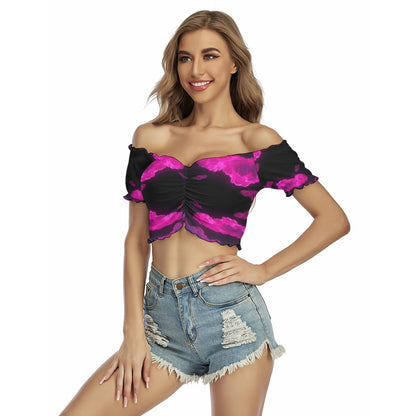 Women's One-shoulder Off-the-navel Short Sleeve T-shirt