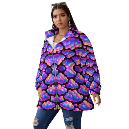 Unisex Borg Fleece Stand-up Collar Coat With Zipper Closure(Plus Size)
