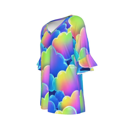 V-neck Women's T-shirt With Bell Sleeve