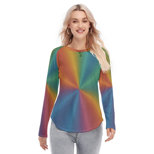 Women's Raglan Sleeves U-Shaped Hem Long Sleeves Blouse