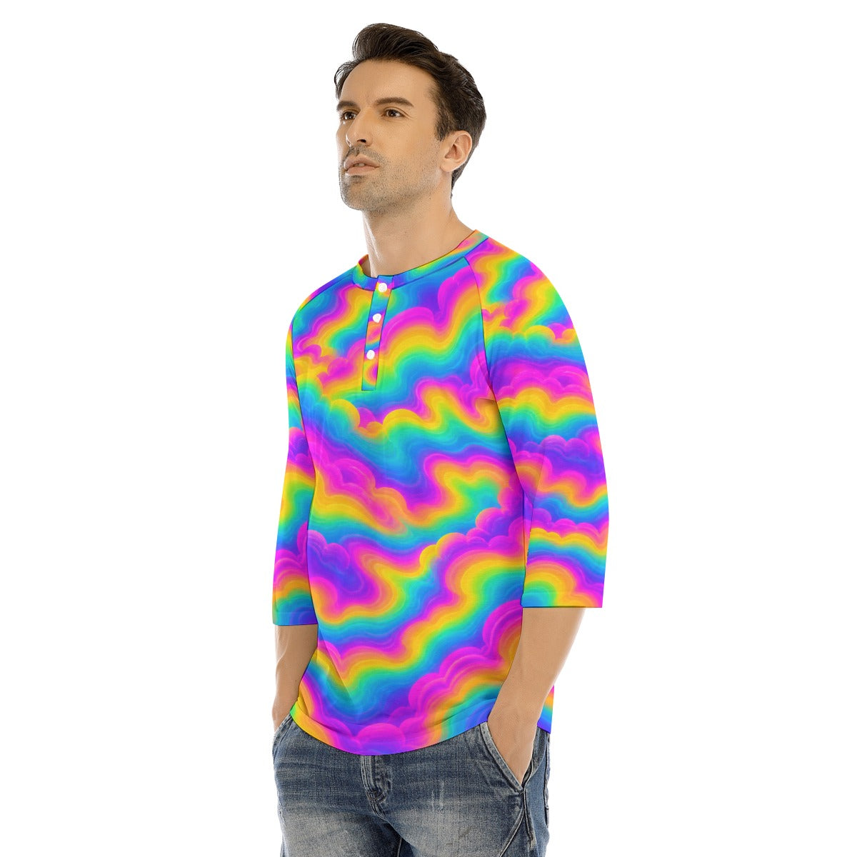 Men's Bracelet Sleeve T-shirt With Button Closure - view 3