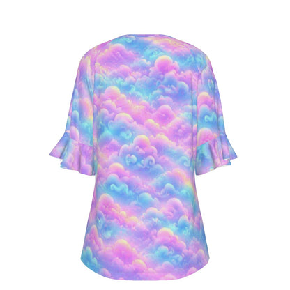V-neck Women's T-shirt With Bell Sleeve