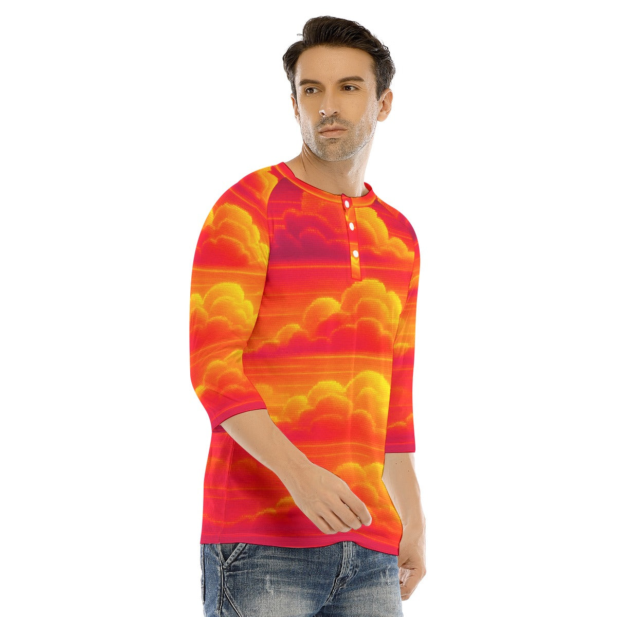 Men's Bracelet Sleeve T-shirt With Button Closure - view 2