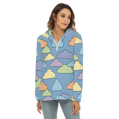 Women's Borg Fleece Hoodie With Half Zip
