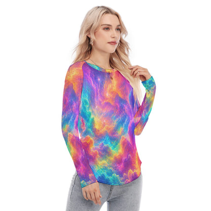 Women's Raglan Sleeves U-Shaped Hem Long Sleeves Blouse