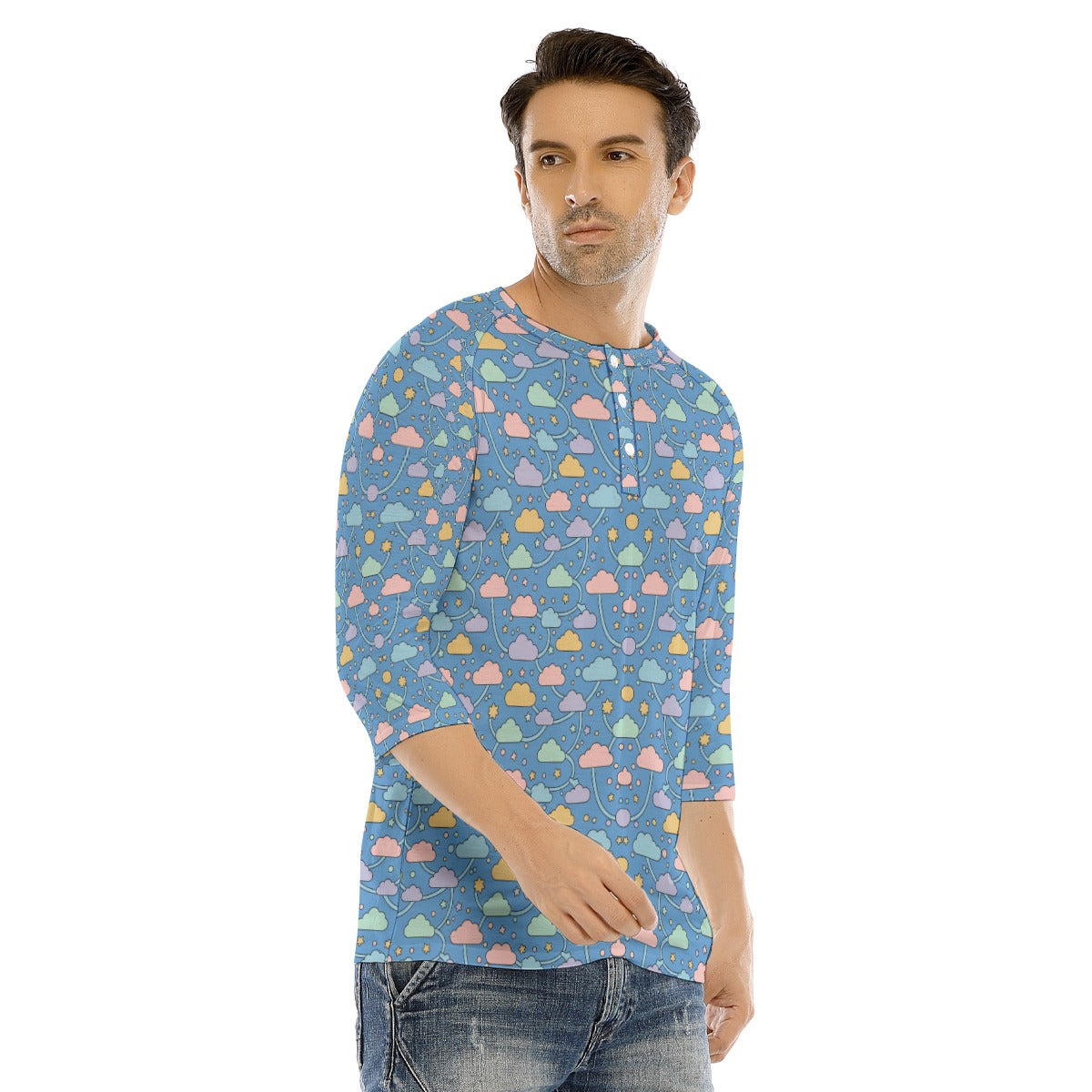 Men's Bracelet Sleeve T-shirt With Button Closure - view 2