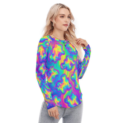 Women's Raglan Sleeves U-Shaped Hem Long Sleeves Blouse