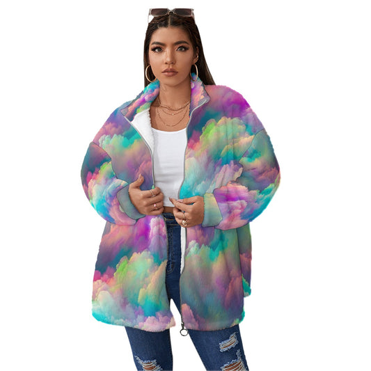 Unisex Borg Fleece Stand-up Collar Coat With Zipper Closure(Plus Size)