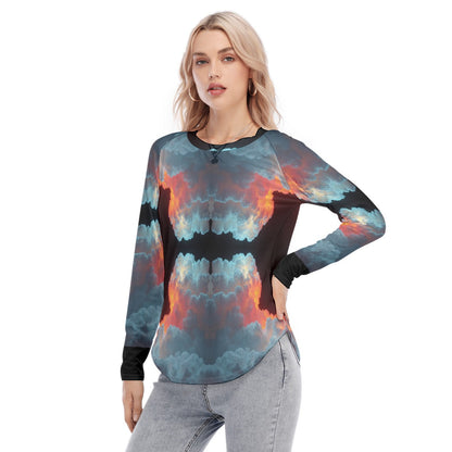 Women's Raglan Sleeves U-Shaped Hem Long Sleeves Blouse
