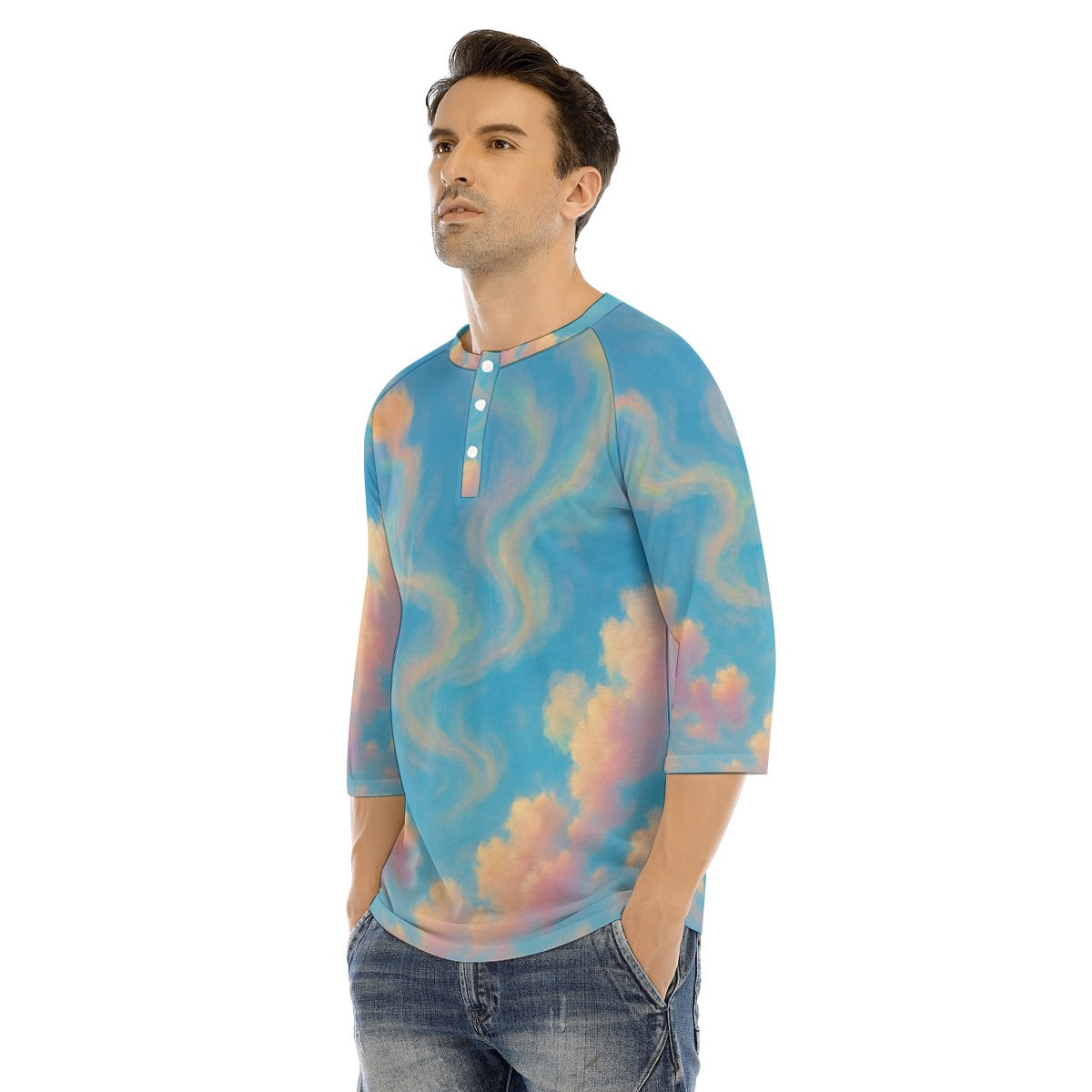 Men's Bracelet Sleeve T-shirt With Button Closure - view 3