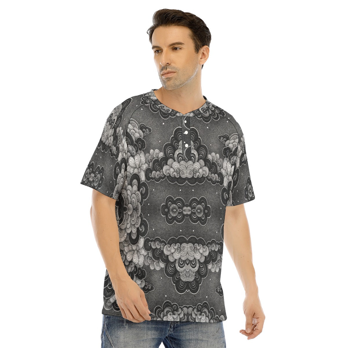 Men's Raglan Sleeve T-shirt With Button Closure