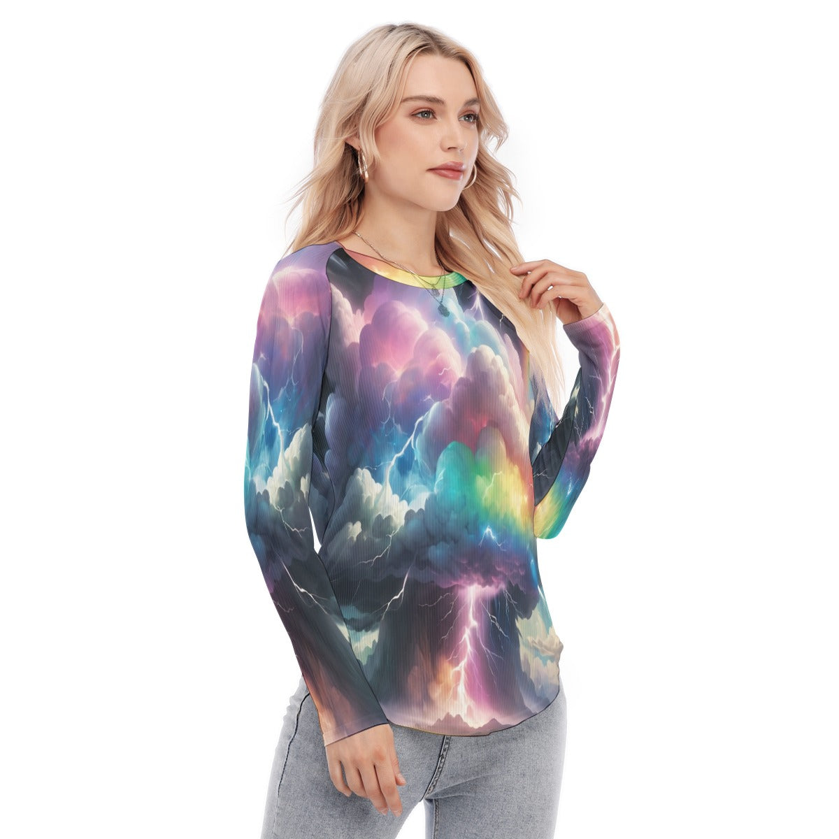 Women's Raglan Sleeves U-Shaped Hem Long Sleeves Blouse