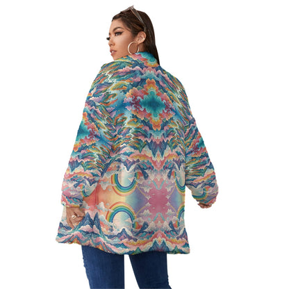 Unisex Borg Fleece Stand-up Collar Coat With Zipper Closure(Plus Size)