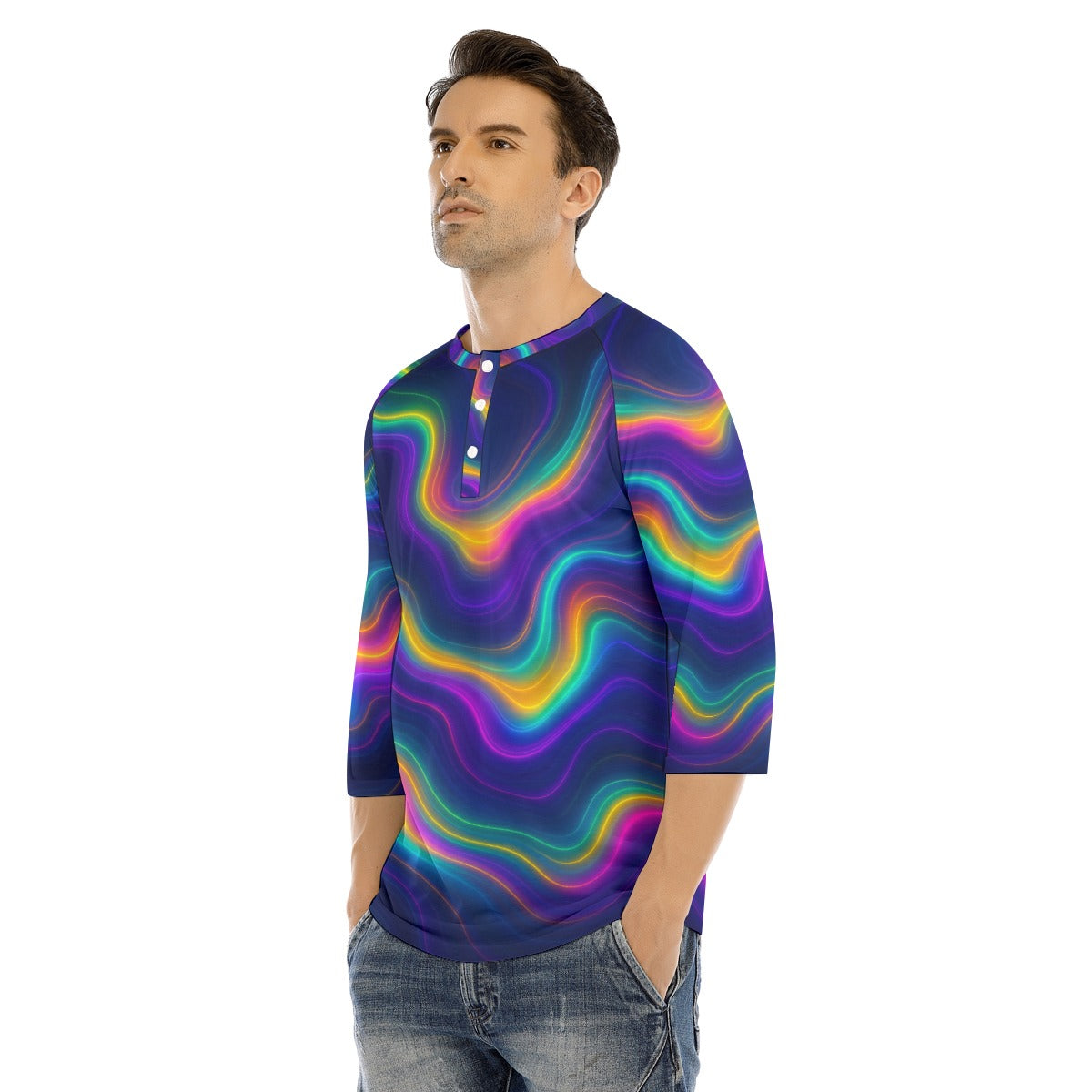 Men's Bracelet Sleeve T-shirt With Button Closure - view 3