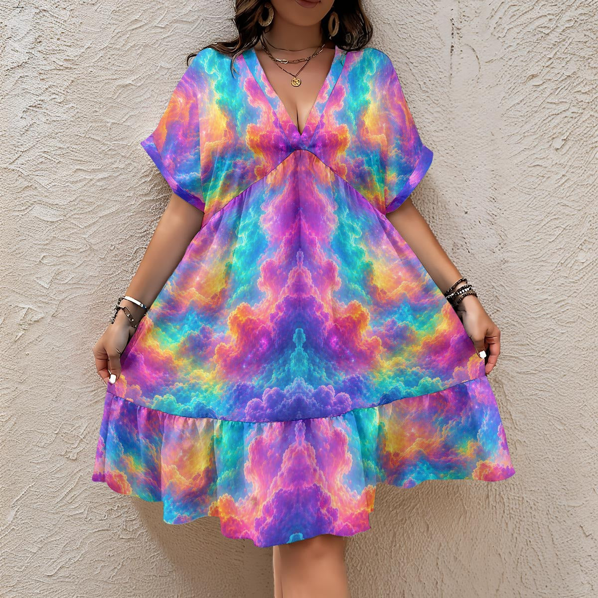 Women’s Floral V-Neck Short Sleeve Dress