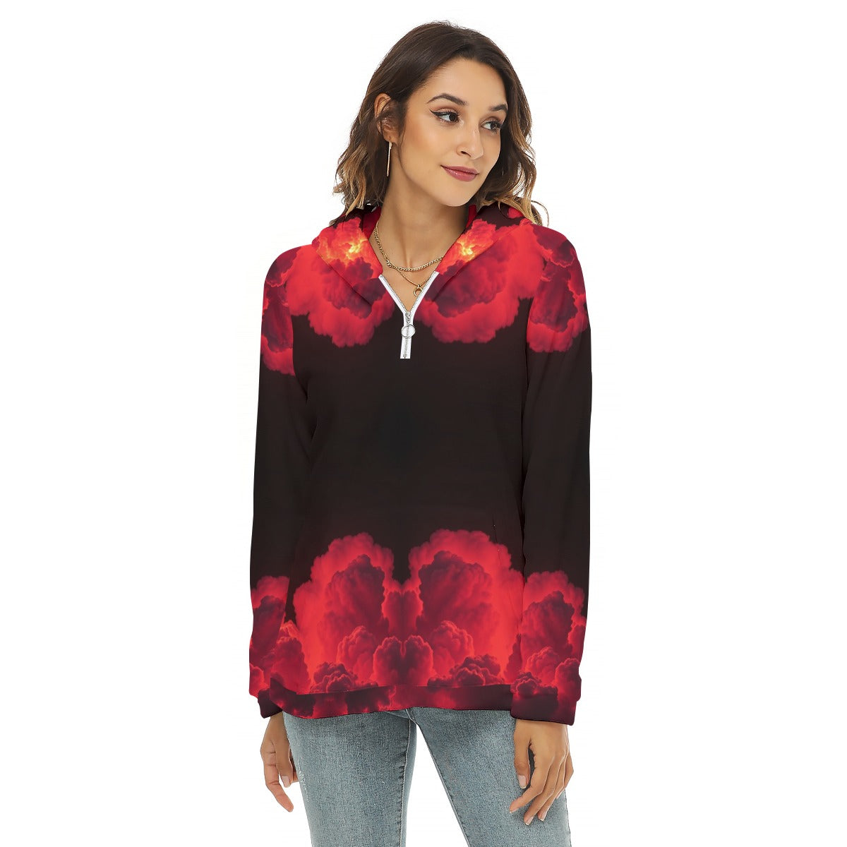 Women's Borg Fleece Hoodie With Half Zip
